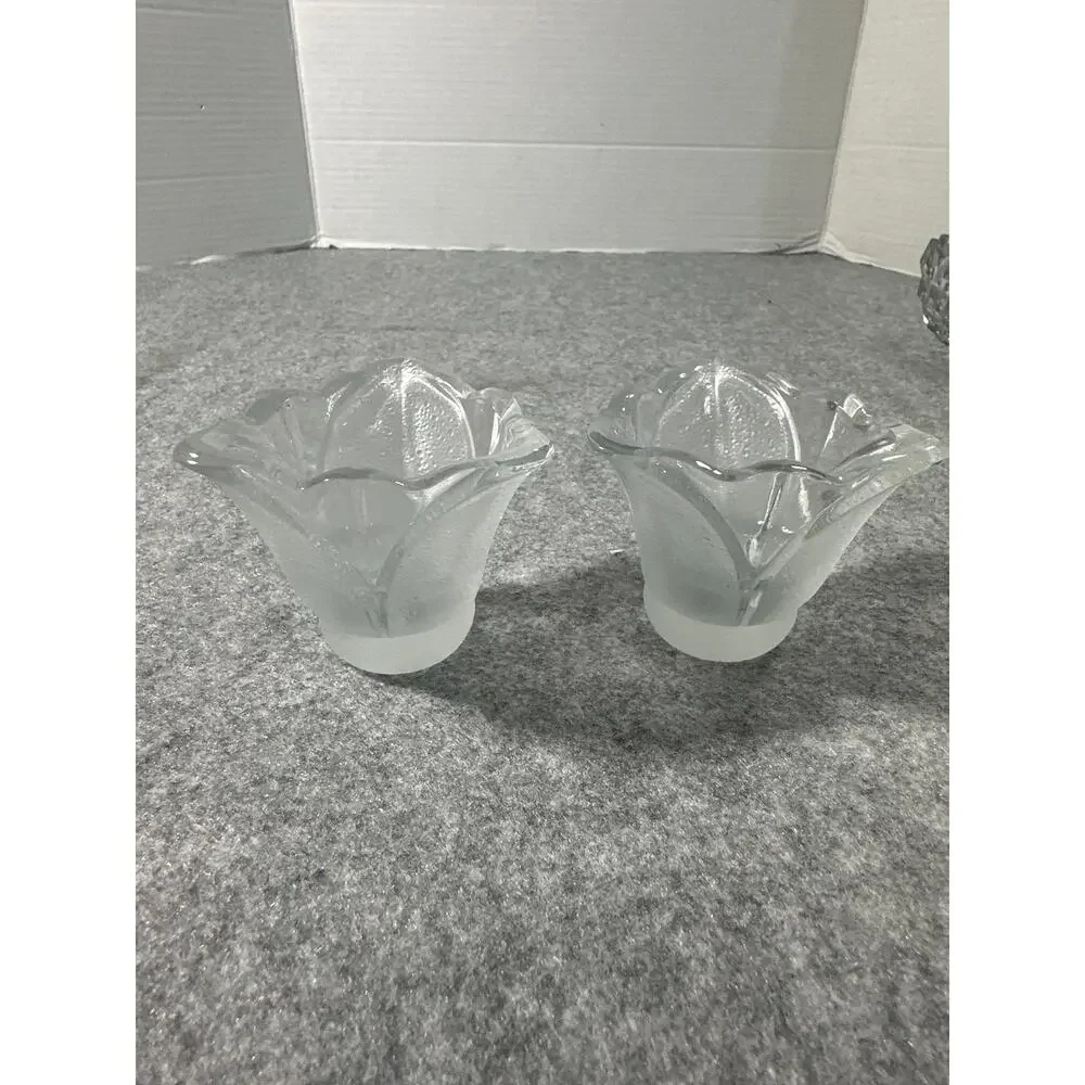 vintage-style glasscandle holders clear & frosted petal design resembling tulips
